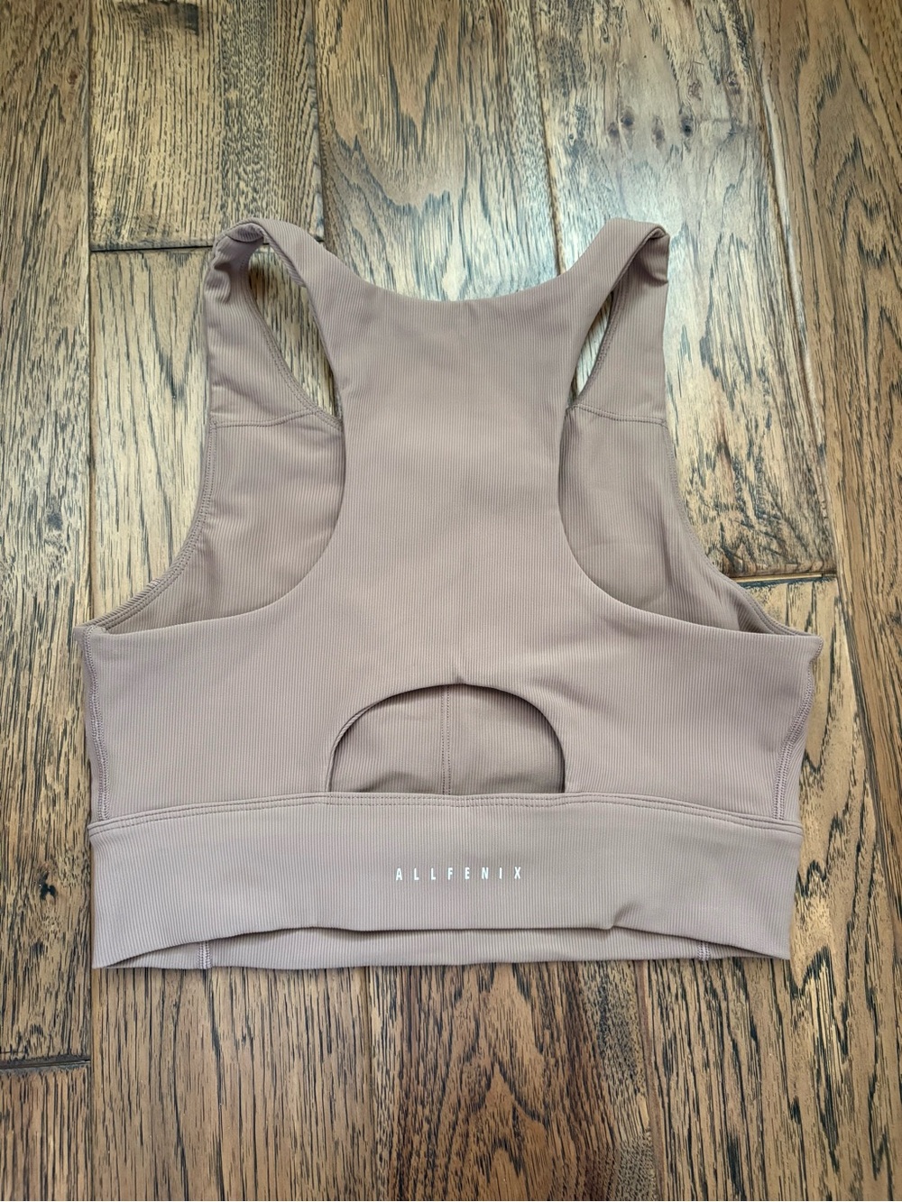 All Fenix Ribbed Racerback Sports Bra in Taupe